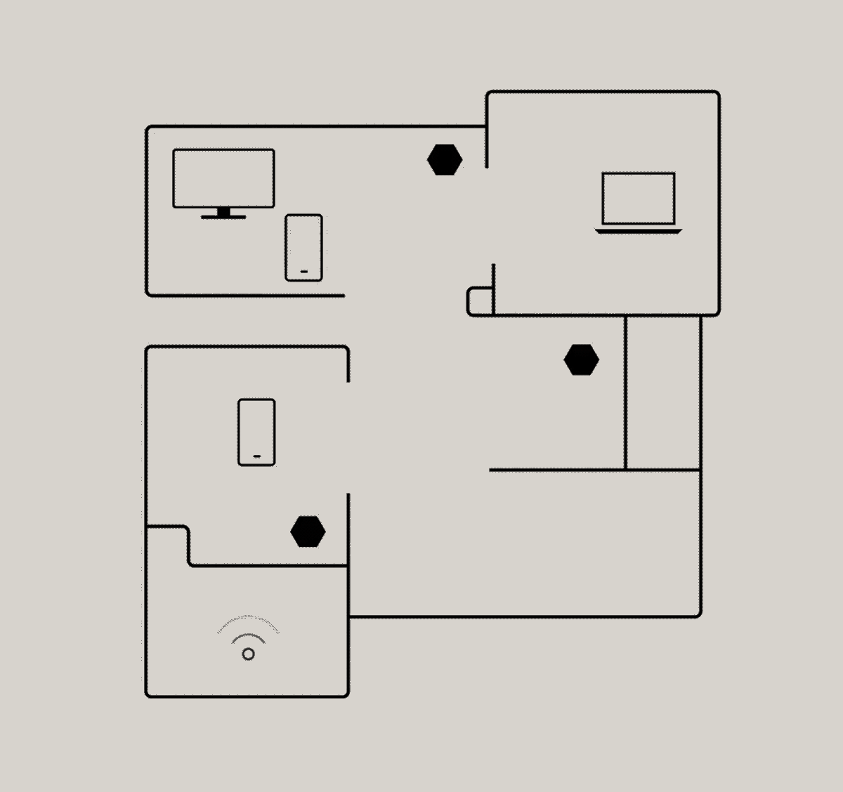 GIF showing Rebel's dynamic Wi-Fi self-optimising a SuperPod Wi-Fi network